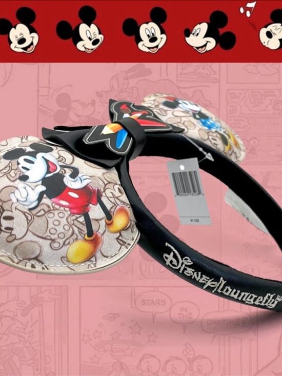 Loungefly Disney Parks Mickey & Minnie Ears Sketchbook 100th Headband Rare
